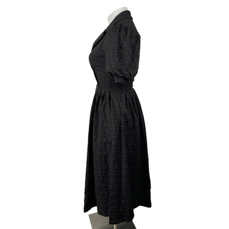 Freemarket Women's Black Woven Puff Sleeve Buttons Midi Flare A-Line Dress Sz M
