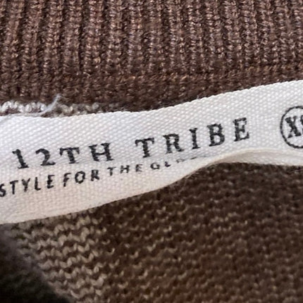 12th Tribe Brown Cream Striped Long Sleeve Cutout Tie Knit Crop Top Size XS