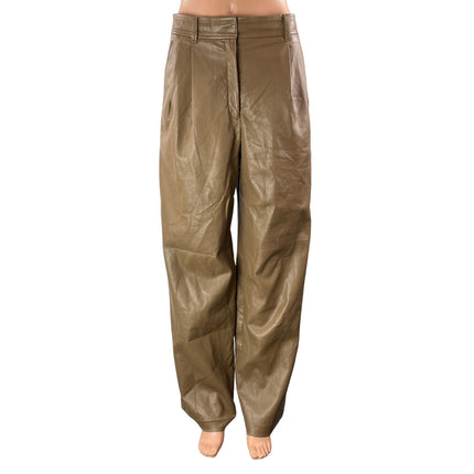 Aritzia Babaton Tan Faux Leather Vegan High Rise Wide Leg Trousers Pants Size 6