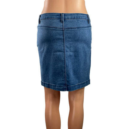 Missguided Women's Blue Medium Wash Straight Pencil Mini Denim Jeans Skirt Sz 8