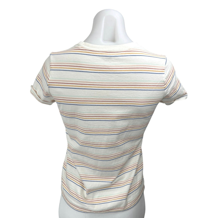 Madewell White Multicolor Striped Knit Short Sleeve Pullover Tee T-Shirt Top XS
