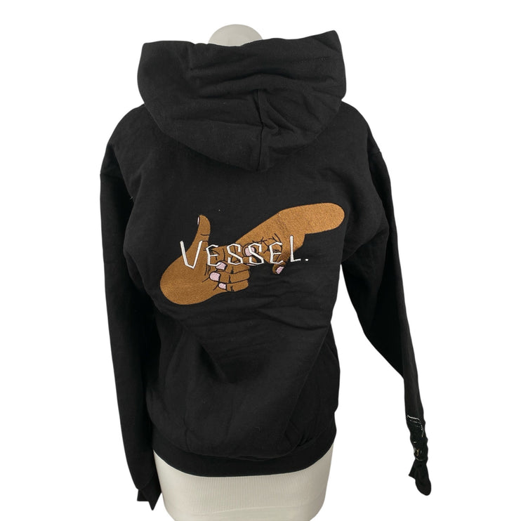 Vessel Black Embroidered Hooded Hoodie Long Sleeve Sweater Sweatshirt Top Size S