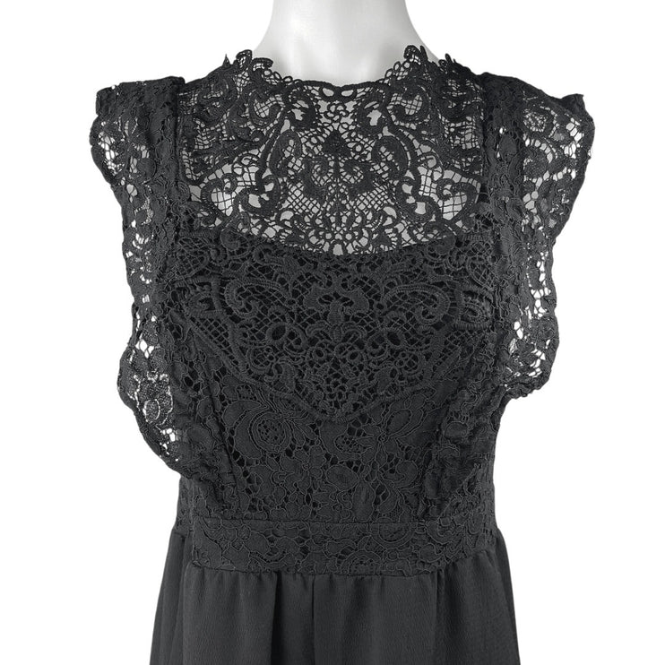 Xhilaration Black Sleeveless Crochet Lace Wide Leg Overalls Romper Jumpsuit M