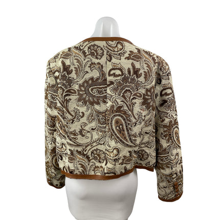 Cider Womens Brown Paisley Floral Jacquard Long Sleeve Button Up Jacket Size 2XL