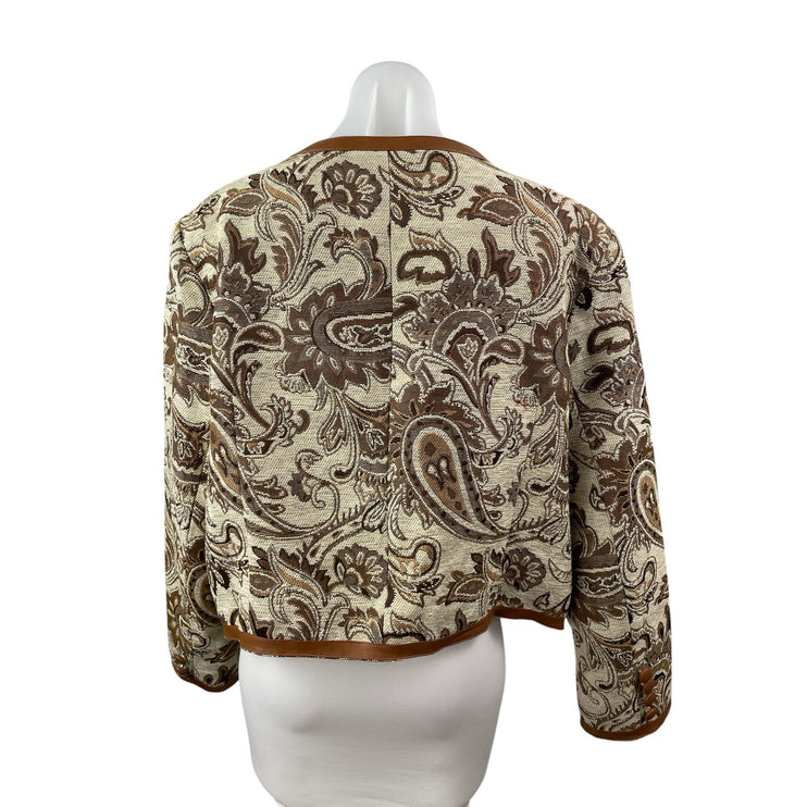 Cider Womens Brown Paisley Floral Jacquard Long Sleeve Button Up Jacket Size 2XL