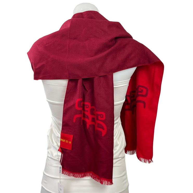 NEW Silk Story Women's Red Two Tone Fringe Wrap Shawl Neck Scarf Size OS