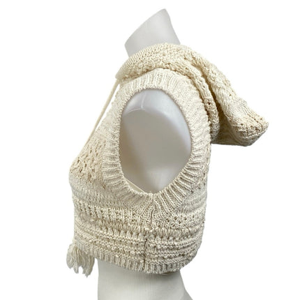 Zara Women's Cream Crochet Open Knit Sleeveless Hooded Hoodie Crop Tank Top Sz S
