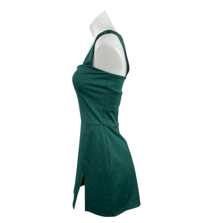 Reformation Daria Ecomove Green Sleeveless Slit Square Neck Mini Bodycon Dress M