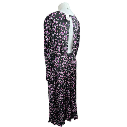 NEW H&M Black Pink Floral Long Sleeve Cutout Back Blouson Maxi Dress Size XL