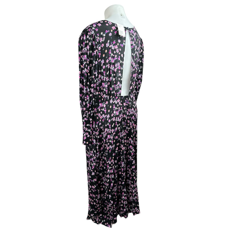 NEW H&M Black Pink Floral Long Sleeve Cutout Back Blouson Maxi Dress Size XL
