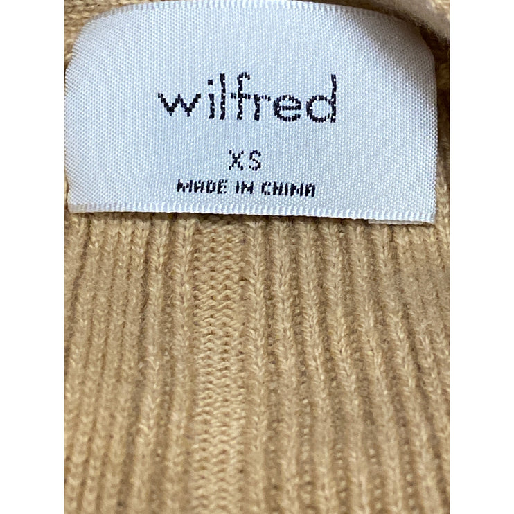 NEW Aritzia Wilfred Plunge Front Beige Ribbed Cropped Cardigan Sweater Top Sz XS