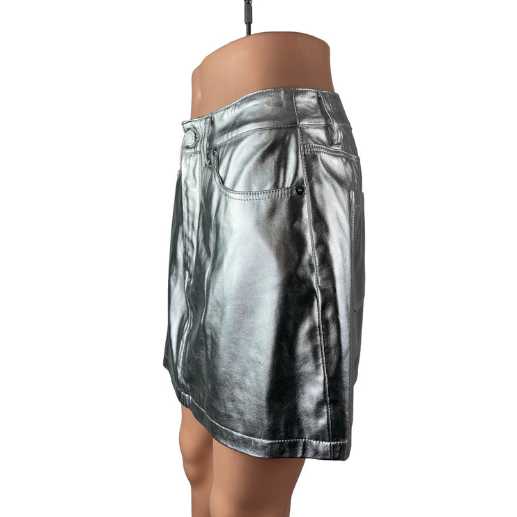 BlankNYC Silver Faux Leather Vegan Metallic Mid Waist Pencil Mini Skirt Size 27