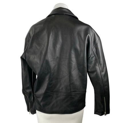 NEW Topshop Women's Black Faux Vegan Leather Zip Up Long Sleeve Moto Jacket Sz 4