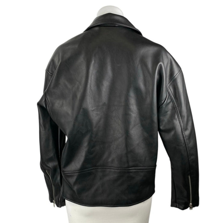 NEW Topshop Women's Black Faux Vegan Leather Zip Up Long Sleeve Moto Jacket Sz 4