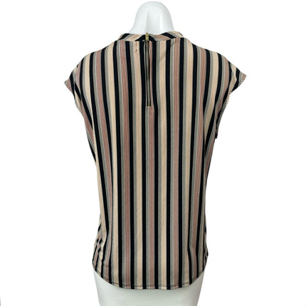 Liz Claiborne Striped Pleated Short Cap Sleeve Career Shirt Blouse Top Size M