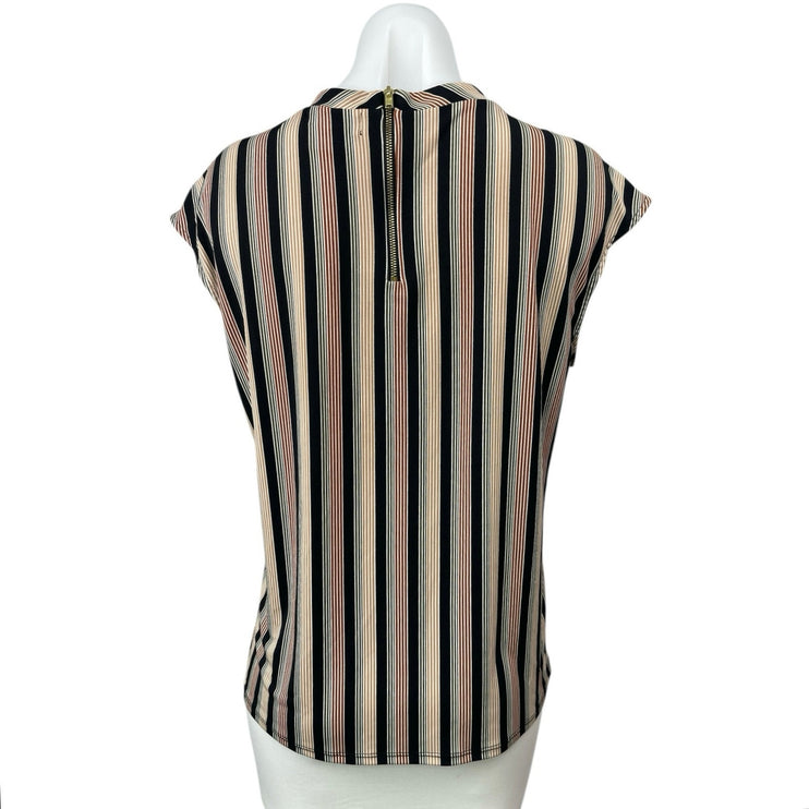Liz Claiborne Striped Pleated Short Cap Sleeve Career Shirt Blouse Top Size M