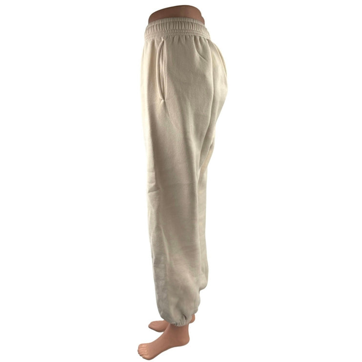 Princess Polly Women's Beige Heart High Waisted Fleece Jogger Sweat Pants Size 4