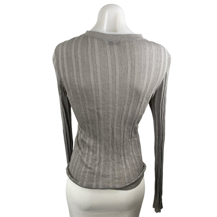 Zara Gray Ribbed Knit Crew Neck Long Sleeve Fitted Tee T-Shirt Sweater Top Sz L