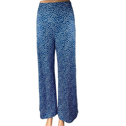 NEW Arolina Blue Silky Satin Polka Dot High Waist Wide Leg Trousers Pants Size S