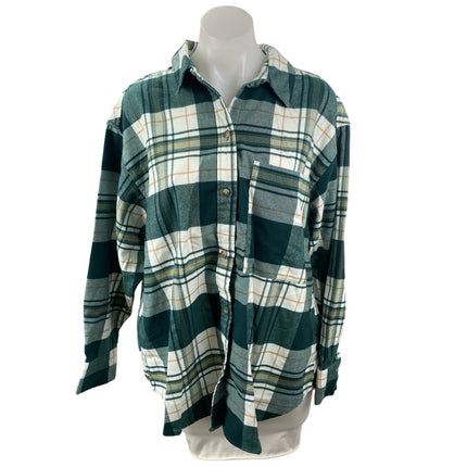 Abercrombie & Fitch Oversized Green Plaid Check Flannel Button Down Shirt Top L