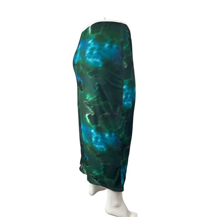 Princess Polly Women's Mesh Tie Dye Abstract Slit Midi Flare Bodycon Skirt Sz 14