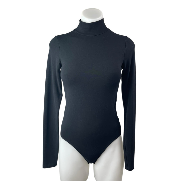 Abercrombie & Fitch Womens Black Long Sleeve Mock Neck Thong Bodysuit Top Sz XS