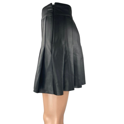Abercrombie & Fitch Black Faux Leather Pleated Zip Mini A-line Flared Skirt XXS