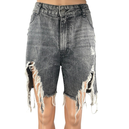 Ser.O.Ya Sammy Black Distressed Mid Rise Vintage Denim Jeans Bermuda Shorts 30