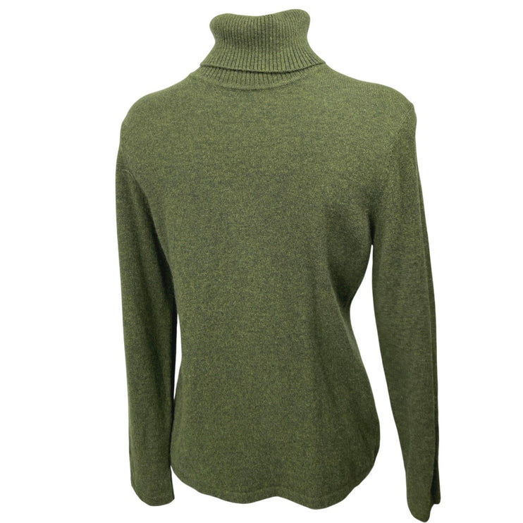 Women's Green 100% Cashmere Knit Turtleneck Long Sleeve Pullover Sweater Top S