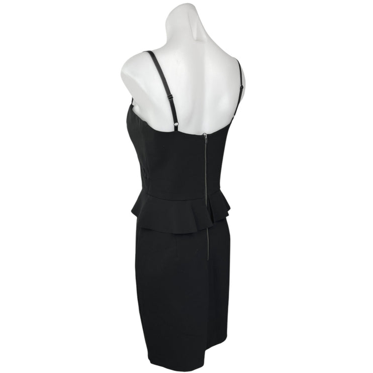 Parker Sachi Combo Black Peplum Spaghetti Strap Knee Length Mini Pencil Dress M