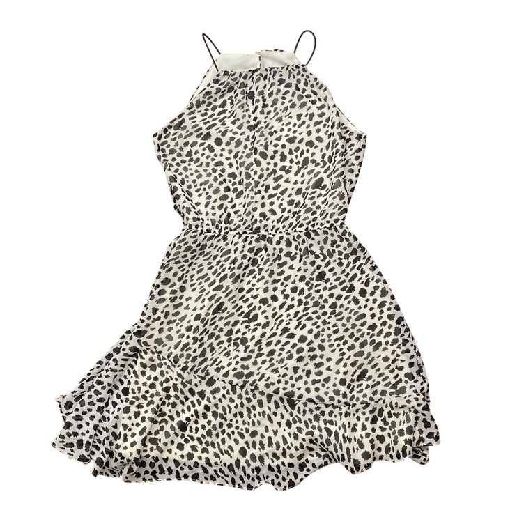 Aqua Animal Print High Neck Sleeveless Flounce Hem Mini Cami Flare Shift Dress S