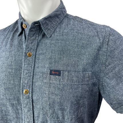 Superdry Men's Gray Short Sleeve Chest Pocket Button Down Shirt Top Size L