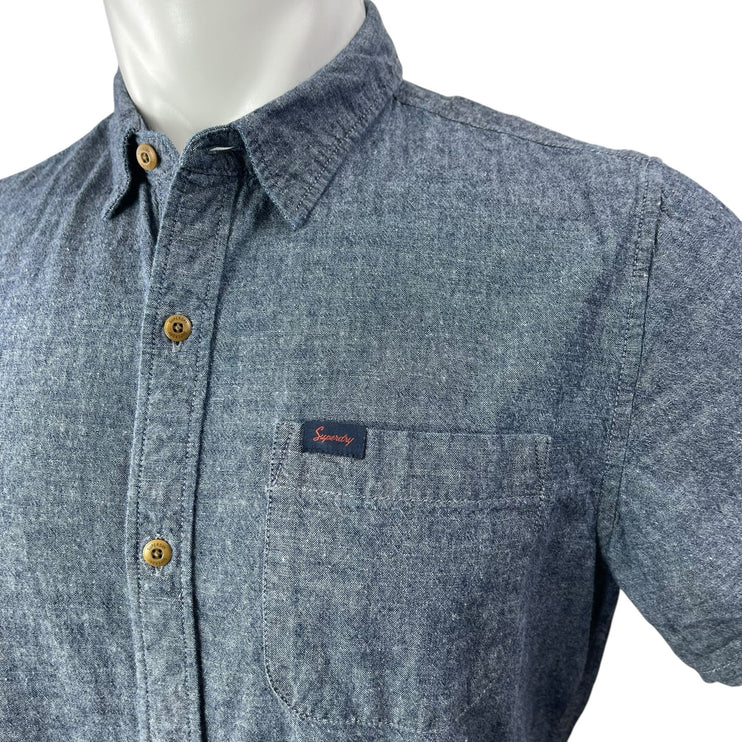 Superdry Men's Gray Short Sleeve Chest Pocket Button Down Shirt Top Size L