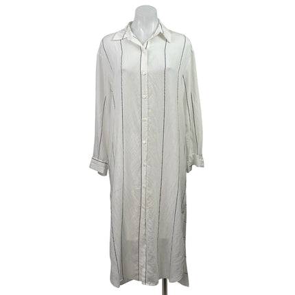 Zara Women's White Striped Long Sleeve Relaxed Button Down Midi Shirt Dress XS