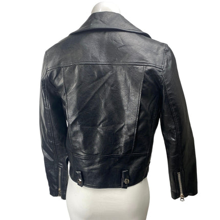 Sleek Chic Black Faux Vegan Leather Asymmetric Zip Long Sleeve Moto Jacket Sz S
