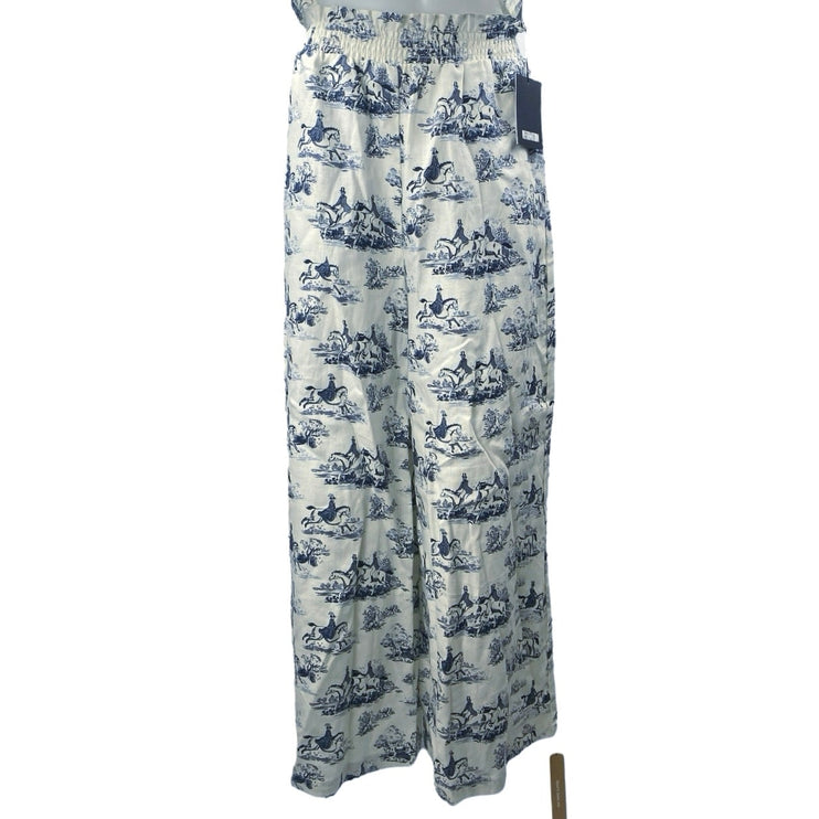 NEW Reformation 100% Linen White Blue Printed Crop Tank Top & Trousers Set Sz M