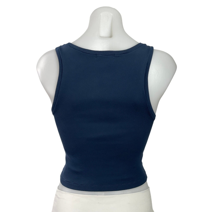 Madhappy Womens Blue Knit Sleeveless Square Neck Racerback Crop Tank Top Size M