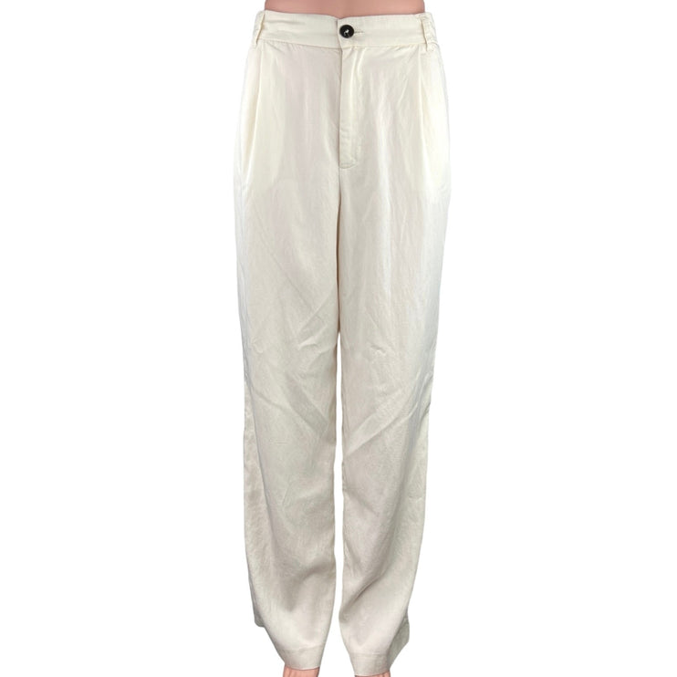 Zara White High Rise Front Pleated Business Career Wide Leg Dress Pants Size S