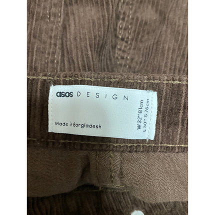 NEW ASOS Women's Brown Corduroy High Rise Wide Leg Baggy Trousers Pants Size 32