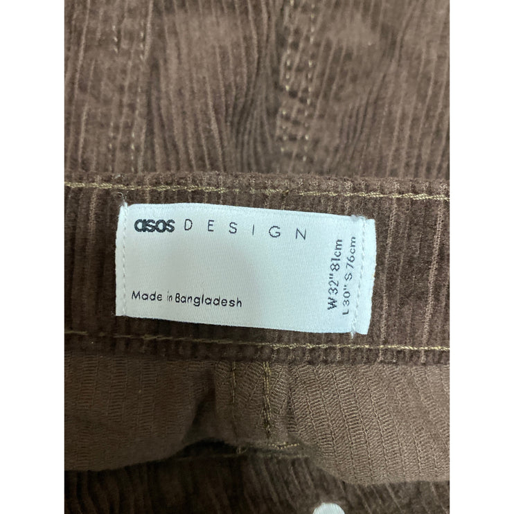 NEW ASOS Women's Brown Corduroy High Rise Wide Leg Baggy Trousers Pants Size 32