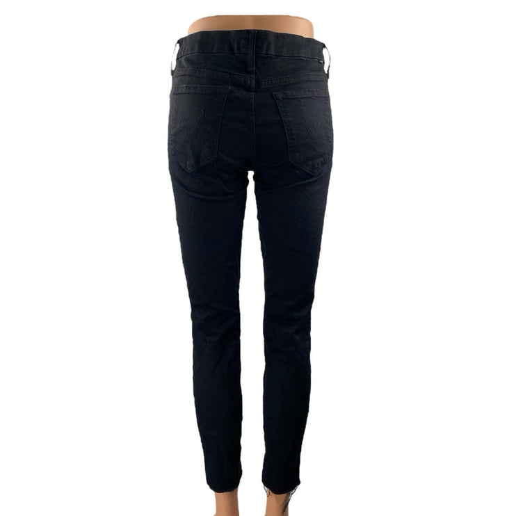 Mother Women's Black Mid Rise Distressed Skinny Raw Hem Denim Jeans Size 27
