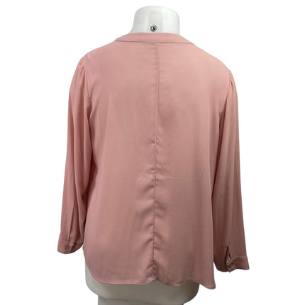 Eloquii Pink Long Sleeve Pintucked Round Neck Button Down Shirt Top Size 16