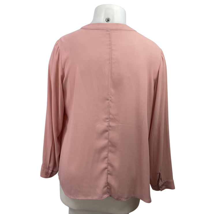 Eloquii Pink Long Sleeve Pintucked Round Neck Button Down Shirt Top Size 16