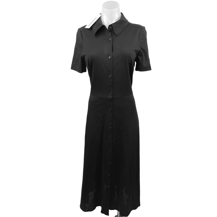 NEW Argent Black Knit Short Sleeve Button Front Polo Maxi Shirt Dress Size 10