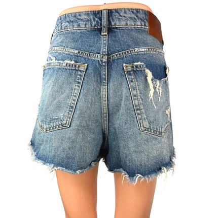 Zara Blue High Waisted Distressed Cut Off The HW Denim Jean Shorts Size 8