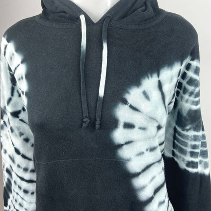 Aqua Black White Tie Dye Drawstring Long Sleeve Hoodie Pullover Sweatshirt Sz S