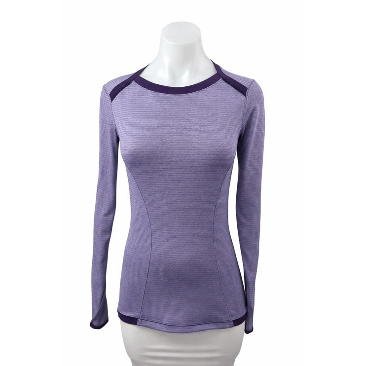 Lululemon Base Runner Purple Striped Athletic Long Sleeve T Shirt Tee Top 4/6