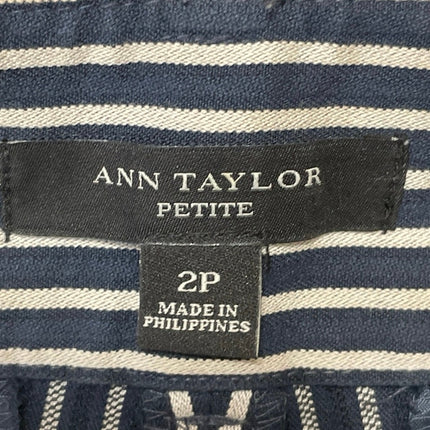 Ann Taylor Women's Navy Blue Striped High Rise Straight Trousers Pants Size 2P