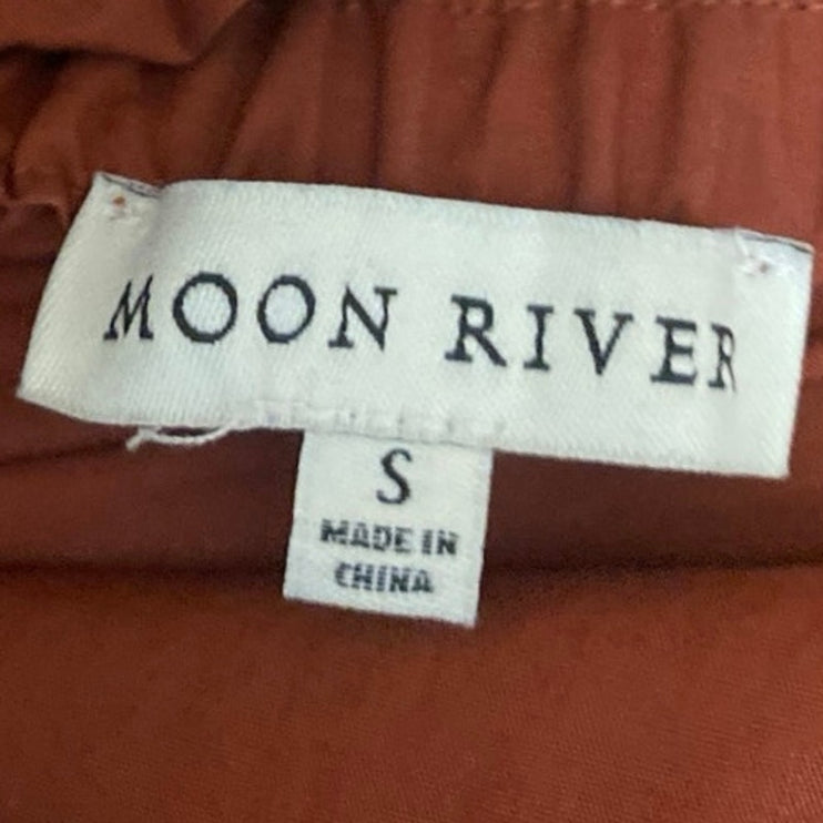 Moon River Women Brown Short Puff Sleeve V Neck Tiered A Line Midi Dress Size S