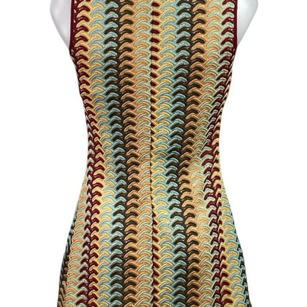 Women's Multicolor Crochet Knit Rainbow Sleeveless A Line Mini Dress Size S